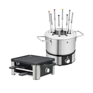 WMF Raclette und Fondue-Set Lono, 4 Raclettepfännchen, Raclette für 4 Personen, Fondueset für 8 Personen