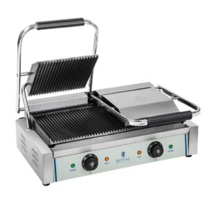 Royal Catering Kontaktgrill Doppel Elektrogrill geriffelt Panini Toaster Grill Edelstahl 2200W, 1800 W
