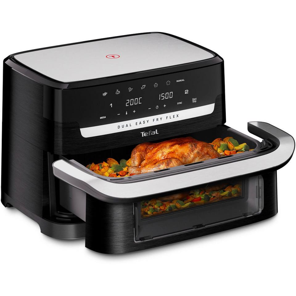 Tefal Heißluftfritteuse EY9228 Easy Fry Flex, 2700 W, Flex-Cook-Technologie, 7 voreingestellte Programme, bis zu 220°C, 9 L