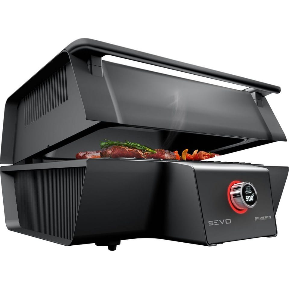 Severin Tischgrill SEVO GT PG 8106, 3000 W, BoostZone - 500°C für perfekte Brandings, integrierten Kernthermometer