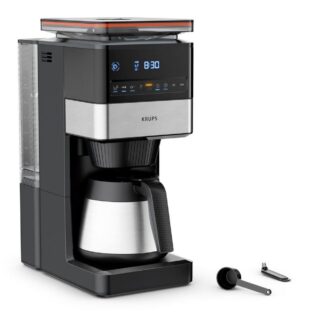 Krups Filterkaffeemaschine KT8428 Grind Aroma XL, 1,25l Kaffeekanne, Papierfilter, Permanentfilter 1x4, Kegelmahlwerk, digitales Bedienfeld, 1,25 l, 4h warm dank Isolierkanne