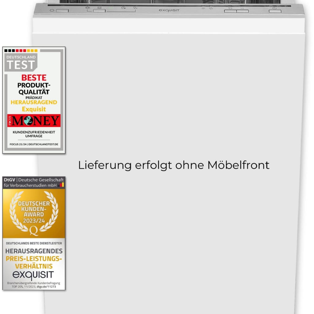 exquisit vollintegrierbarer Geschirrspüler EGSP1009-E-030E silber, 9 l, 9 Maßgedecke, Kompakt und ideal für kleine, schmale Nischen, kleine(Single)Haushalte