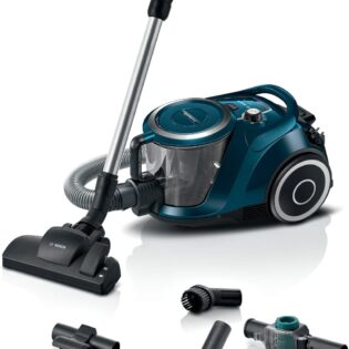 BOSCH Bodenstaubsauger Serie 6 ProFamily BGC41XFMLY, Testsieger, ideal für Allergiker, 750 W, beutellos, Hygiene-Filter, 10 Jahre Motorgarantie, XXL-Polsterdüse, leise, blau