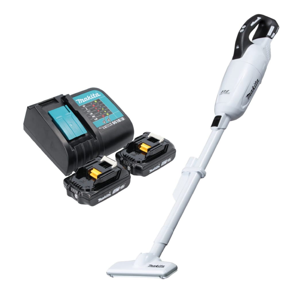 Makita Akku-Handstaubsauger DCL 281 FSAW 18 V weiß Brushless + 2x Akku 2,0 Ah + Ladegerät