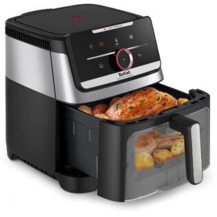 Tefal Heißluftfritteuse Easy Fry Silence, ultra-leise, für bis zu 8 Portionen, Sichtfenster, 1800 W, über 55 voreingestellte Programme, abnehmbares Frontelement, EY876D