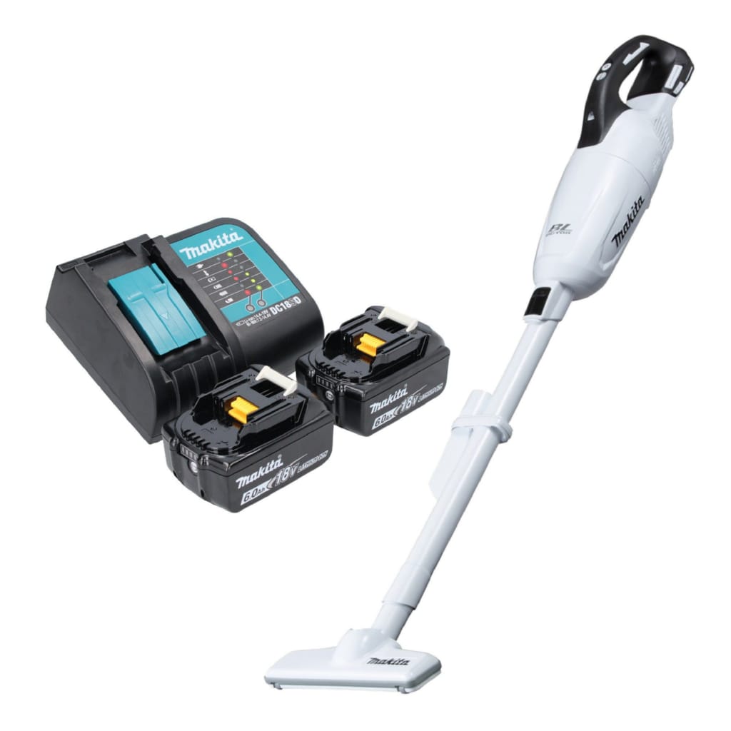 Makita Akku-Handstaubsauger DCL 281 FSGW 18 V weiß Brushless + 2x Akku 6,0 Ah + Ladegerät