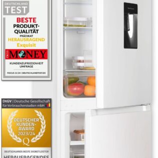 exquisit Kühl-/Gefrierkombination KGC265-70-NF-WS-040C, 180,5 cm hoch, 54 cm breit, EEK C, 251 L Nutzinhalt, NoFrost, Wasserspender