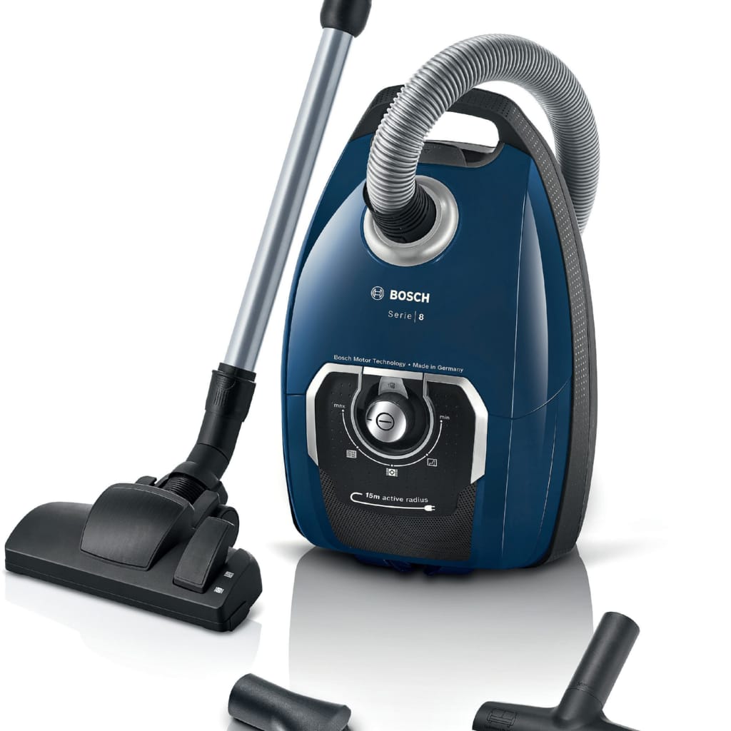 BOSCH Bodenstaubsauger Serie 8 BGL8XPER, Testsieger, ideal für Allergiker, Hygiene-Filter, 700 W, mit Beutel, 10 Jahre Motorgarantie, XXL-Polsterdüse, langes Kabel, leise, blau