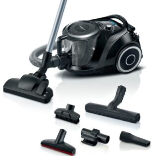 BOSCH Bodenstaubsauger Serie 6 BGC41XSIL, ideal für Allergiker, Hygiene-Filter, leise, 700 W, beutellos, 10 Jahre Motorgarantie, Hartbodendüse, XXL-Polsterdüse, schwarz