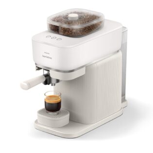 PHILIPS baristina Espressomaschine mit Bean swap BAR320/00 mit Mahlwerk für ganze Bohnen, Doppelter Bohnenbehälter, 16 bar Pumpendruck, Naturweiß​