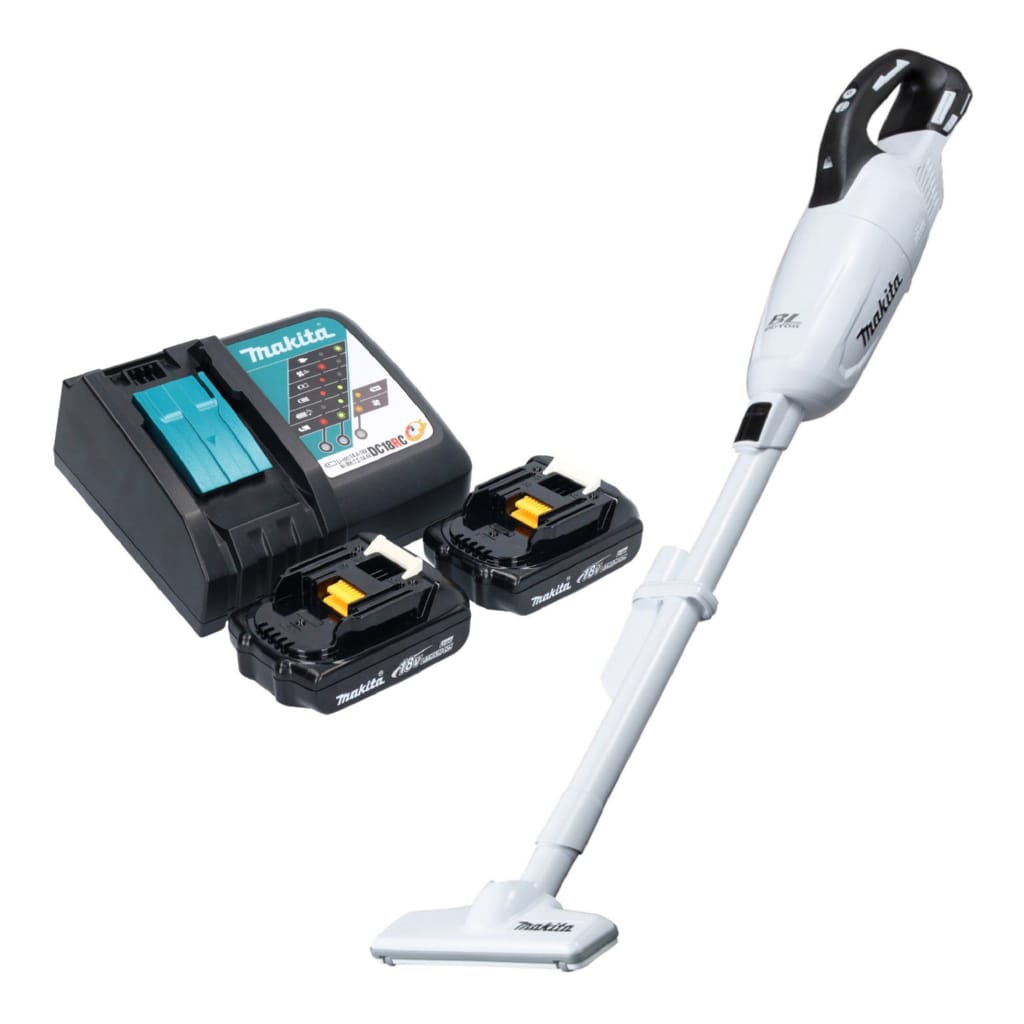 Makita Akku-Handstaubsauger DCL 281 FRYW 18 V weiß Brushless + 2x Akku 1,5 Ah + Ladegerät