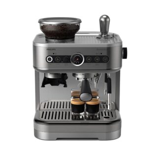 Philips Espressomaschine PSA3218/01 Barista Brew, halbautomatisch, mit 250-g-Bohnenbehälter, Korbfilter, Siebträger und Milchkanne aus Edelstahl, Silber