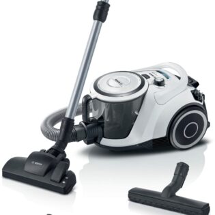 BOSCH Bodenstaubsauger Serie 6 BGC41XALL, ideal für Allergiker, Hygiene-Filter, 700 W, beutellos, 10 Jahre Motorgarantie, Hartbodendüse, XXL-Polsterdüse, leise, weiß