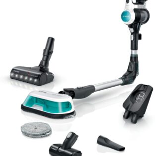 BOSCH Akku-Stielstaubsauger Unlimited 7 ProHygienic Aqua BKS71HYG4, 2in1 Saugen & Wischen, beutellos, Knickrohr, Hygiene-Filter, 10 J. Motorgarantie, Mini-Turbo-Düse, weiß
