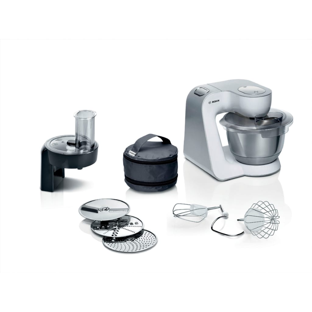 BOSCH Küchenmaschine Serie 4 MUM58210, Durchlaufschnitzler, 3 Scheiben, weiß, 1000 W, 3,9 l Schüssel, Edelstahl-Schüssel, Knethaken/Schlag-/Rührbesen, spülmaschinenfest