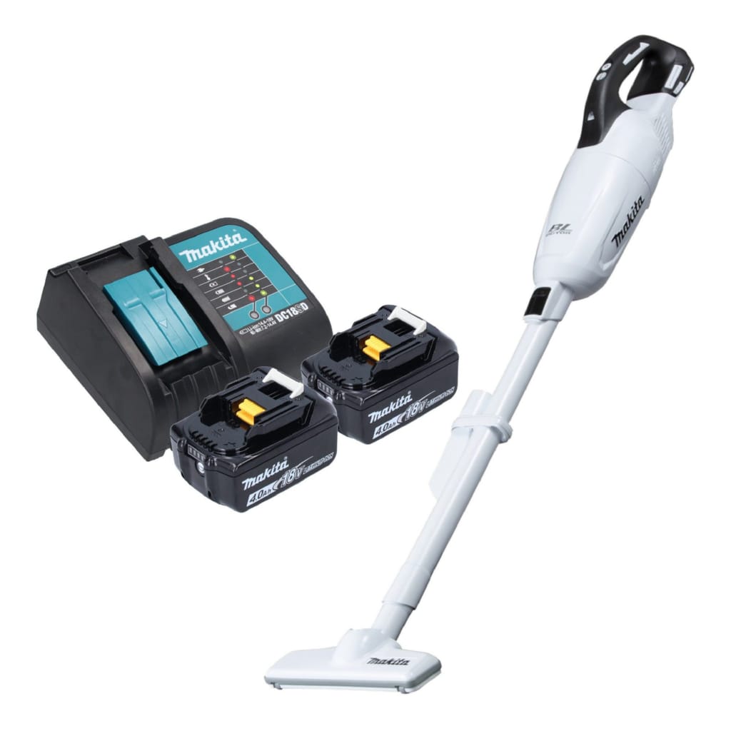 Makita Akku-Handstaubsauger DCL 281 FSMW 18 V weiß Brushless + 2x Akku 4,0 Ah + Ladegerät