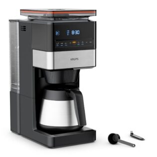 Krups Filterkaffeemaschine KT8428 Grind Aroma XL, 1,25l Kaffeekanne, Papierfilter, Permanentfilter 1x4, Kegelmahlwerk, digitales Bedienfeld, 1,25 l, 4h warm dank Isolierkanne