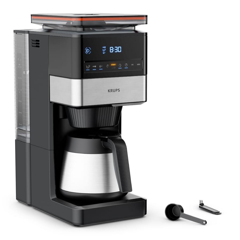 Krups Filterkaffeemaschine KT8428 Grind Aroma XL, 1,25l Kaffeekanne, Papierfilter, Permanentfilter 1x4, Kegelmahlwerk, digitales Bedienfeld, 1,25 l, 4h warm dank Isolierkanne