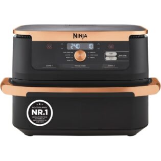 NINJA Heißluftfritteuse Foodi FlexDrawer Dual Zone 10,4L 7-in-1, Schwarz & Kupfer, AF500EUCP, 2470 W, herausnehmbarem Trenner, Antihaftbeschichtung, spülmaschinenfest