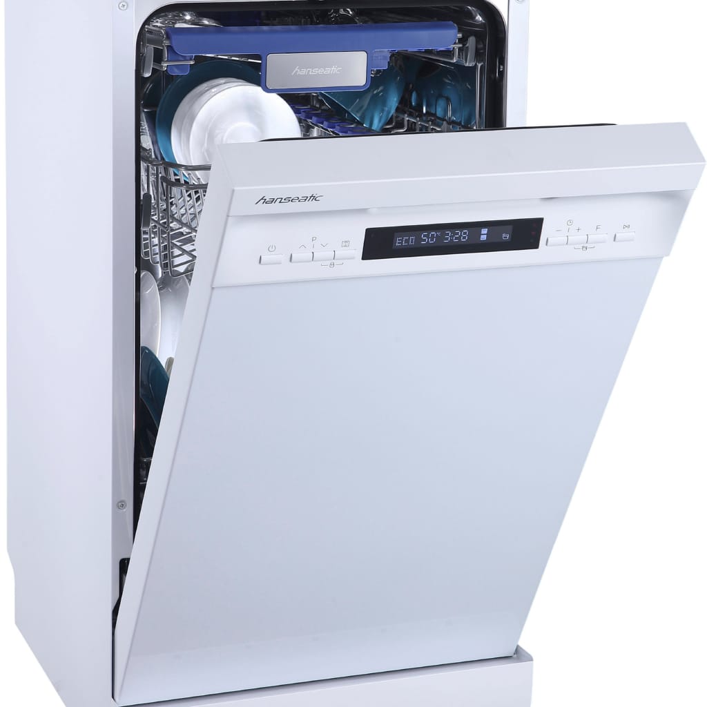 Hanseatic Standgeschirrspüler HG4585C107636RW, 10 Maßgedecke, Standgerät, für 10 Maßgedecke, mit höhenverstellbarem Oberkorb
