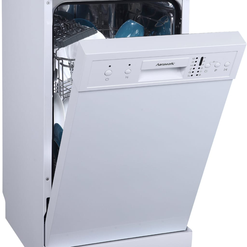 Hanseatic Standgeschirrspüler HG4585E97636W, 9 Maßgedecke, für Haushalte bis zu drei Personen, mit sechs Programmen