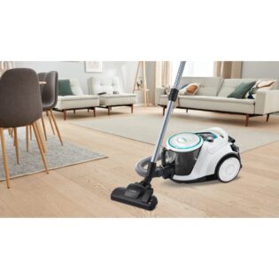 BOSCH Bodenstaubsauger Serie 6 ProHygienic BGC41XHYG, ideal für Allergiker, Hygiene-Filter, 700 W, beutellos, 10 Jahre Motorgarantie, Hartbodendüse, XXL-Polsterdüse, leise, weiß